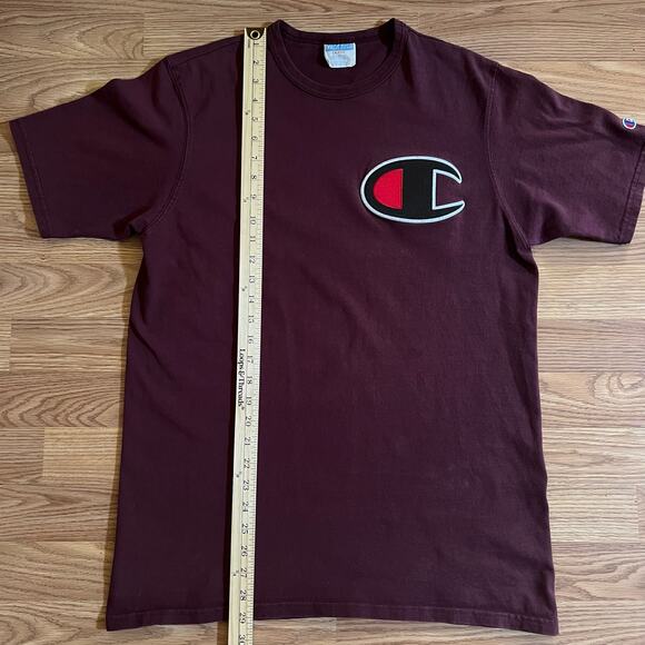 Champion Vintage Y2K Maroon Shirt Men's L Big C Chest & Sleeve Embroidered Logo - Picture 3 of 6
